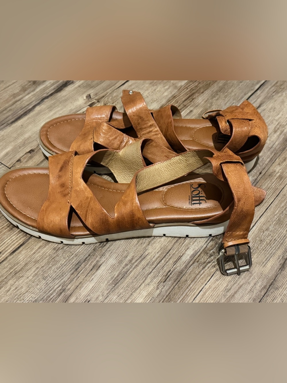 Sofft Cognac Leather Crisscross Strap Sandals